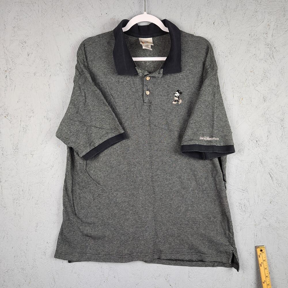 Vintage Walt Disney World Polo Shirt Mens 2XL Gray Mickey Mouse Embroidered 90s